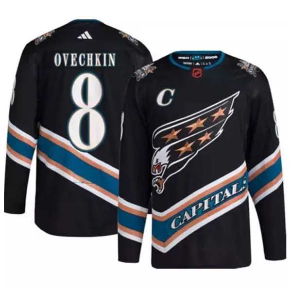 Mens Washington Capitals #8 Alex Ovechkin Black 2022-23 Reverse Retro Stitched Jersey Dzhi->washington capitals->NHL Jersey